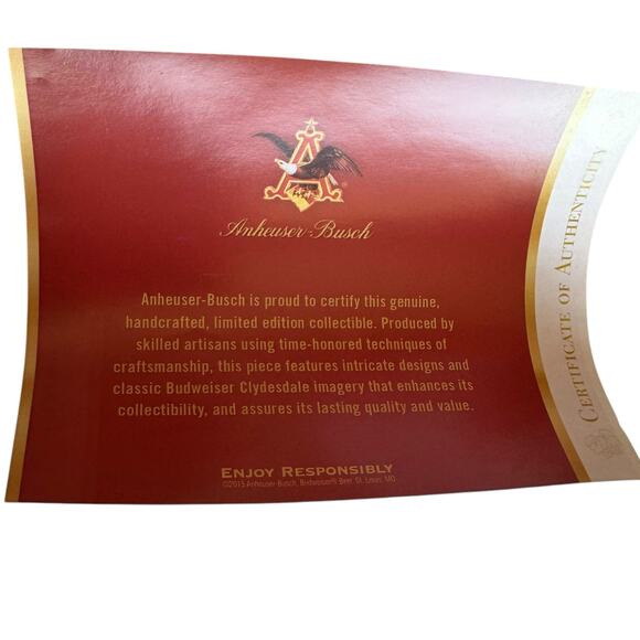 2015 Budweiser Holiday Beer Stein NIB First Snow Of Season 35th Anniversary COA - Picture 11 of 14